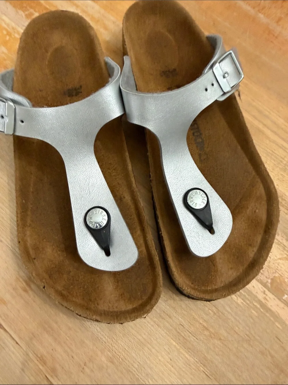 Silver Leather T-Strap birkenstock Sandals